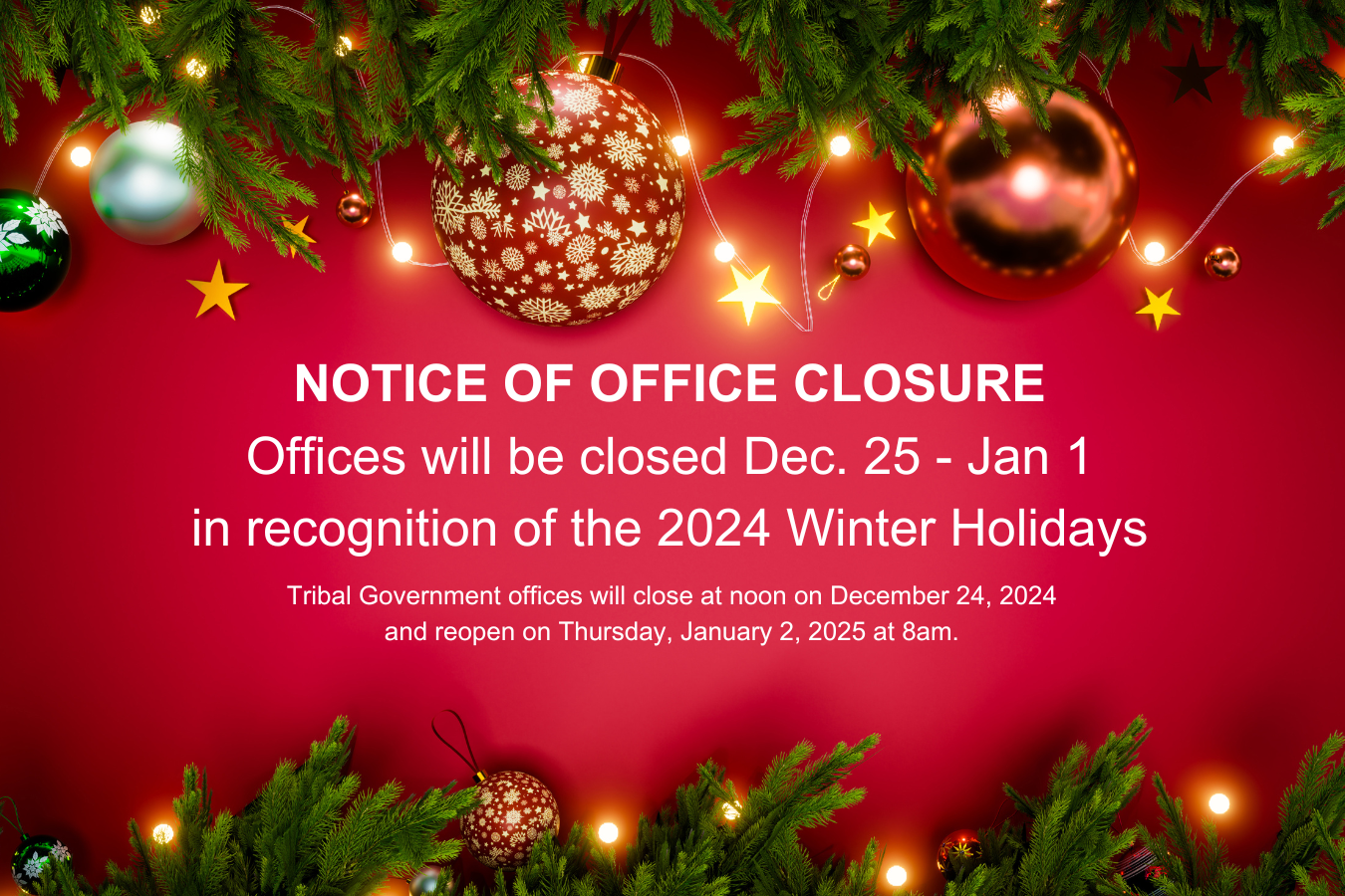 2024 Christmas Holiday Closure