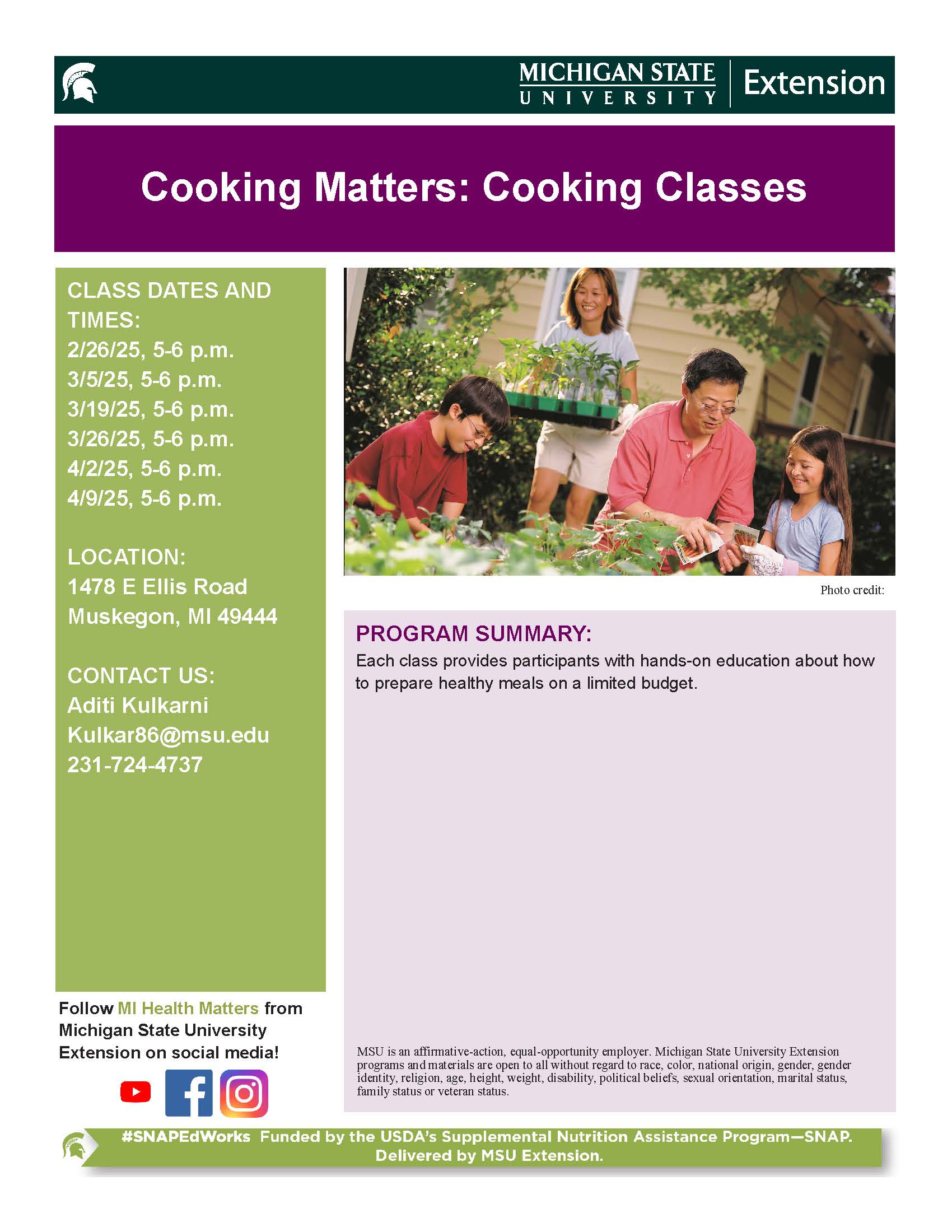 Spring 2025 LRBOI Cooking Matters Muskegon Flyer