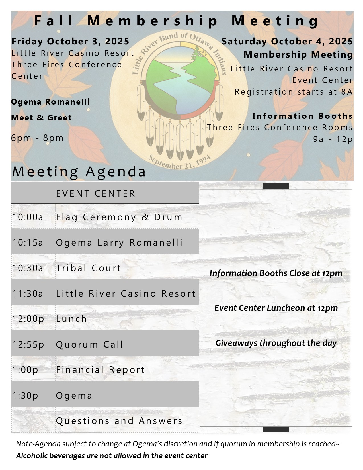 Fall 2025 Membership Meeting Agenda