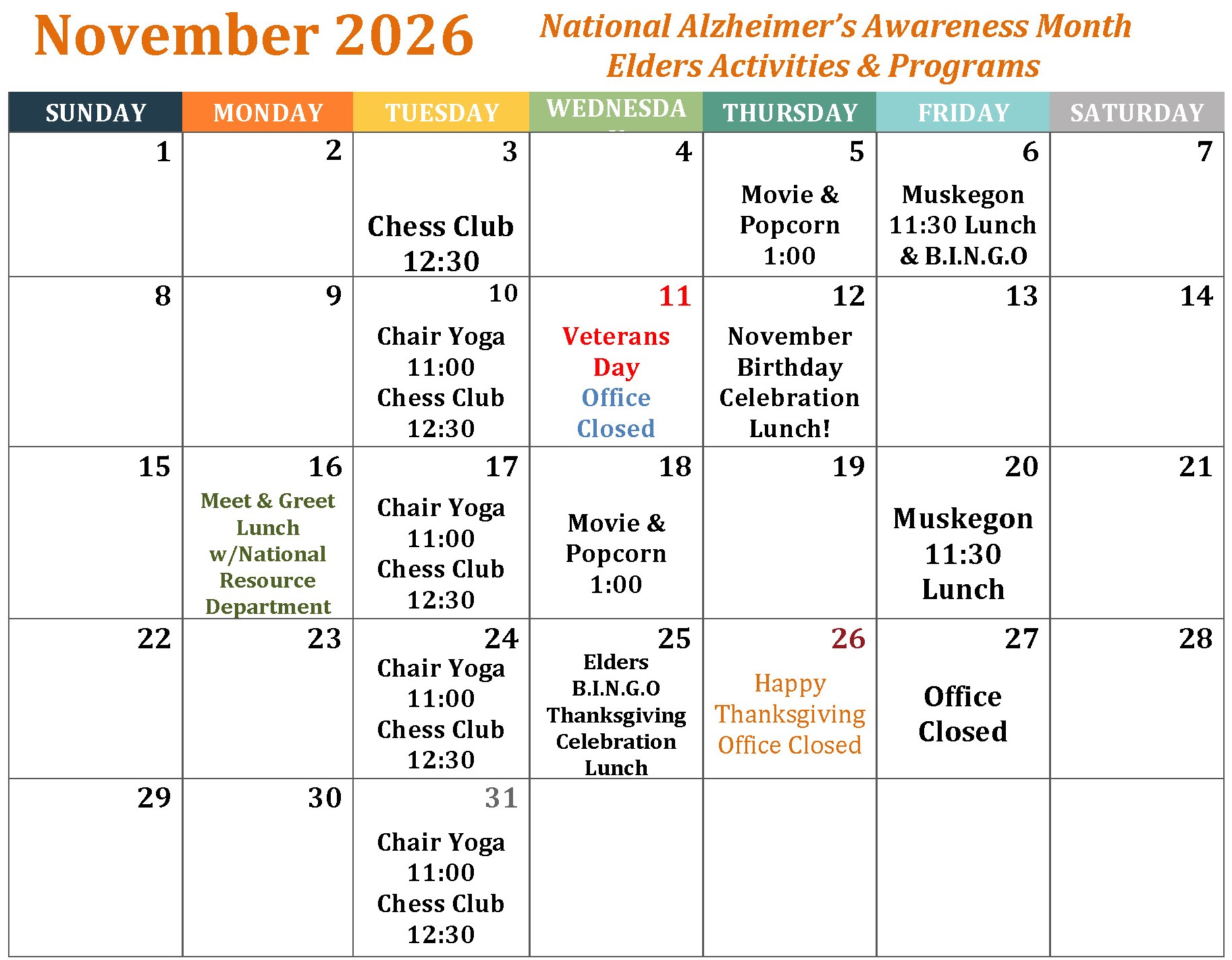 November Elder Program Calendar