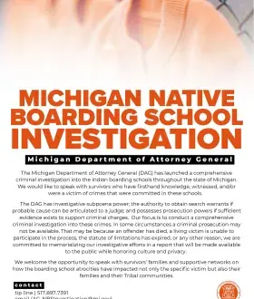 Michigan Native Boarding School Investigation Flyer